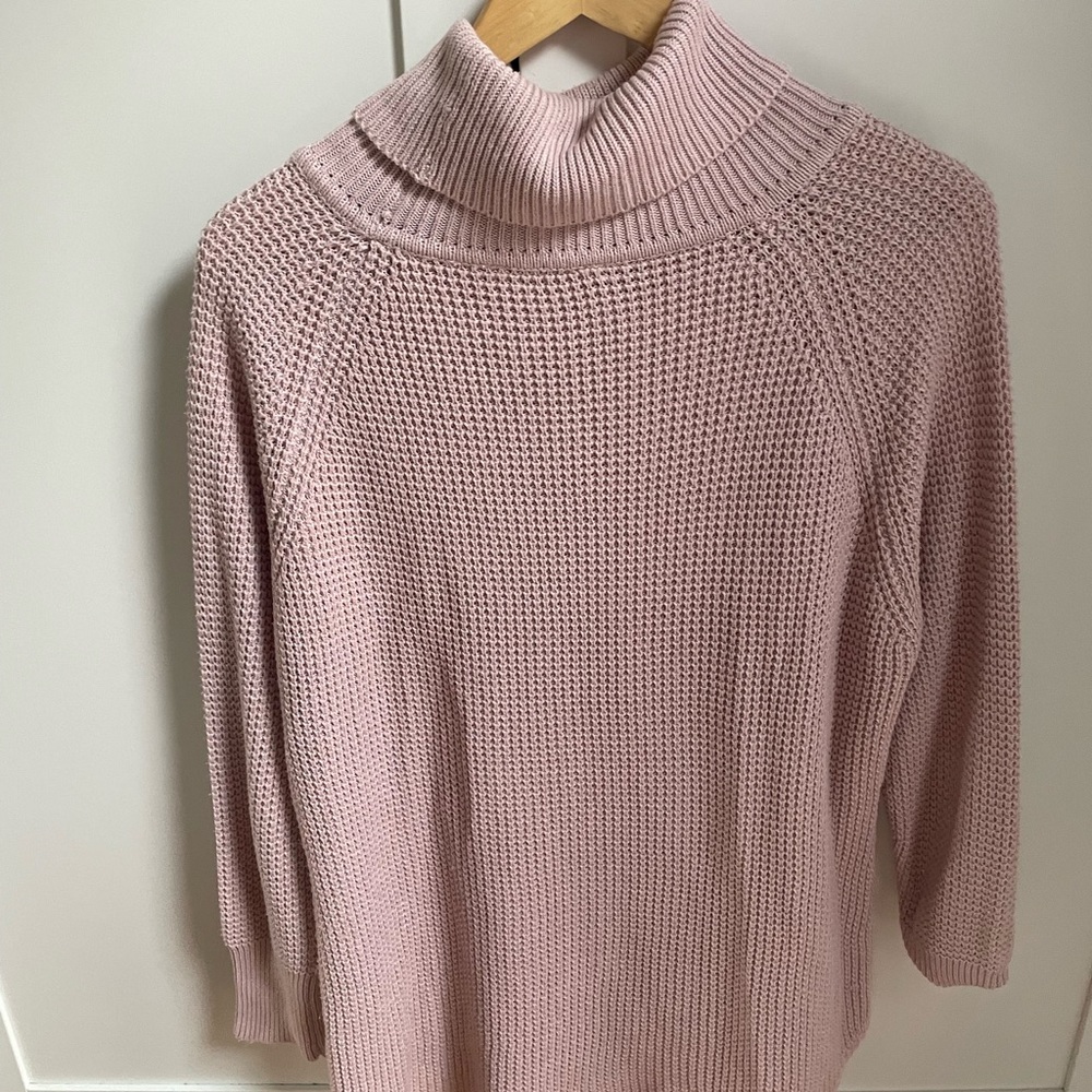 Pink waffle knit long turtle neck